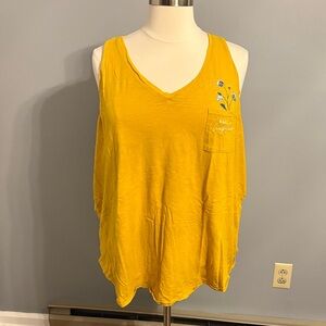 torrid size 5 Mustard V-Neck Pocket Tank with Floral Embroidery